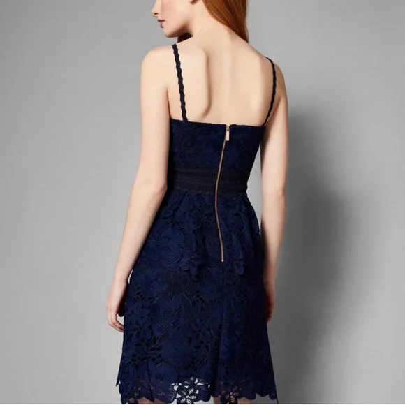 Ted Baker London Nadie navy blue peplum lace dress - Picture 3 of 5